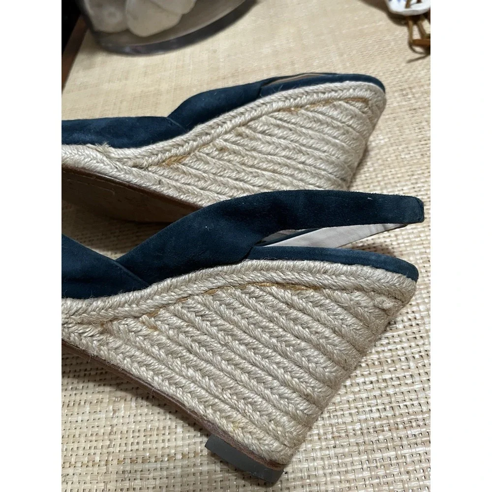 Michael Kors‎ Blue Suede Leather 7.5 Peep Toe Sling Back Wedge Espadrille Heels